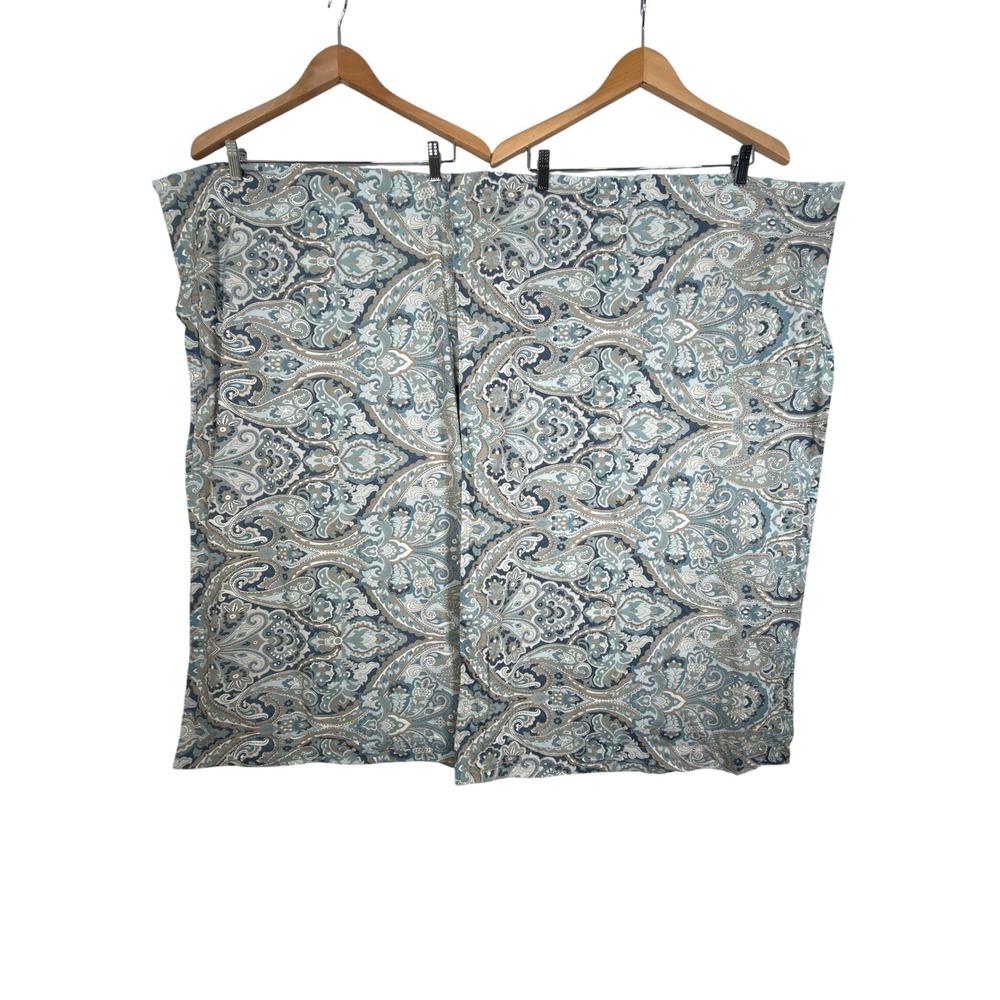 Two Pottery Barn Paisley King Pillow Shams Blue Tan Boho Bedding Classic